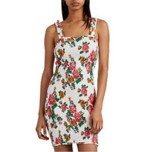 Rhode Jasmine Smocked Mini Dress Bodycon Floral Printed Ruffle in White Dazzle